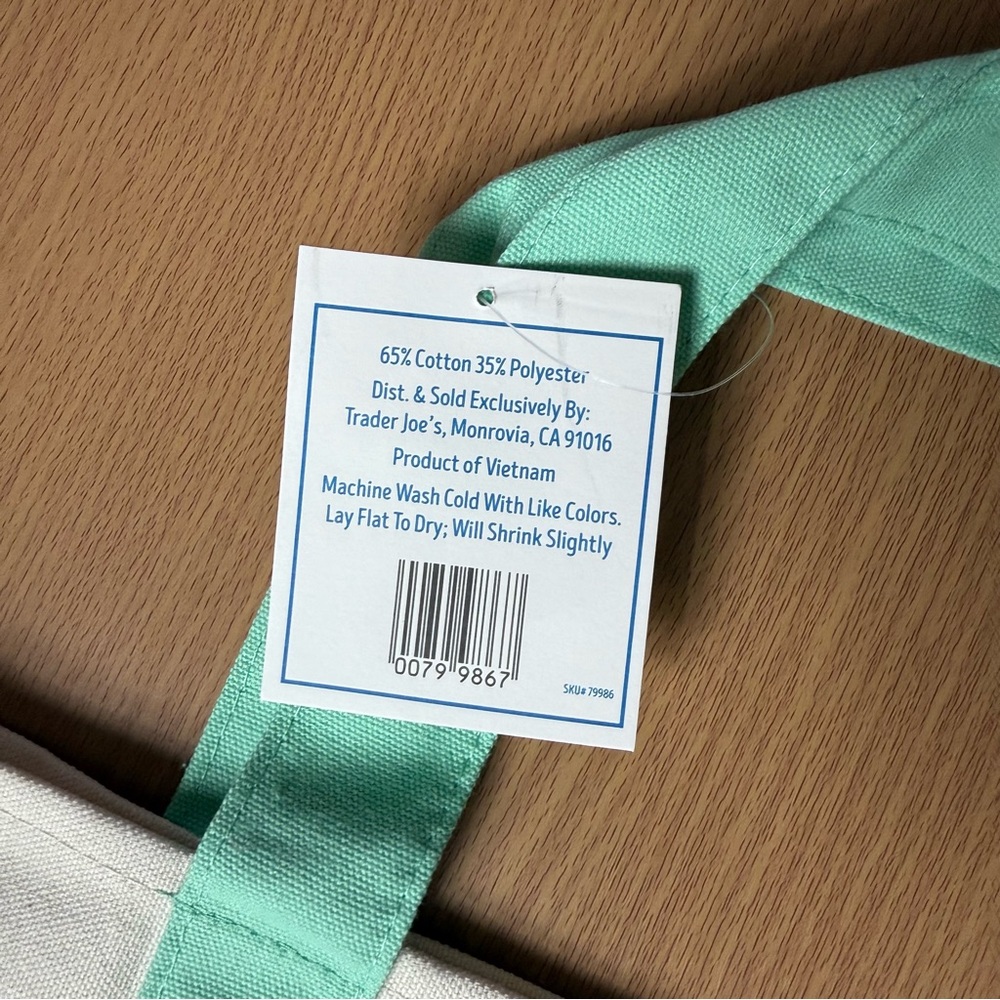 NWT 2026 Limited Trader Joe’s Mini Pastel Canvas Tote Bag - Green - Picture 4 of 4